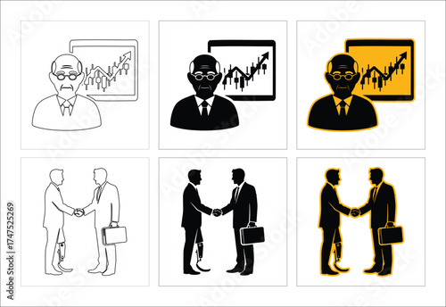 Business Visionary Analyzing Market Trends And Successful Partnership With Businessman With Prosthetic Leg On White Background