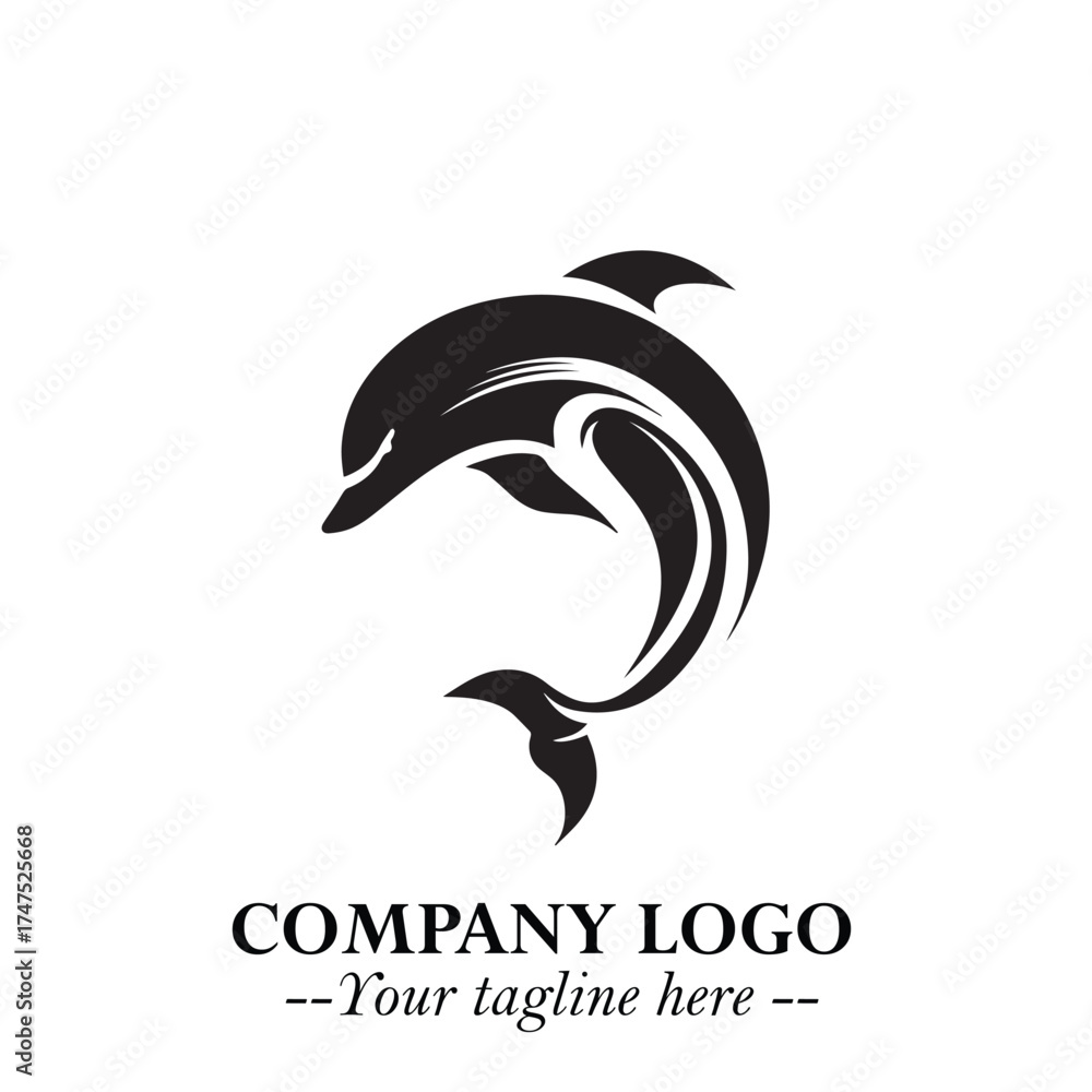 Naklejka premium Dolphin Logo Symbol Black on White Background in Elegant Minimalist Vector Design for Modern Branding