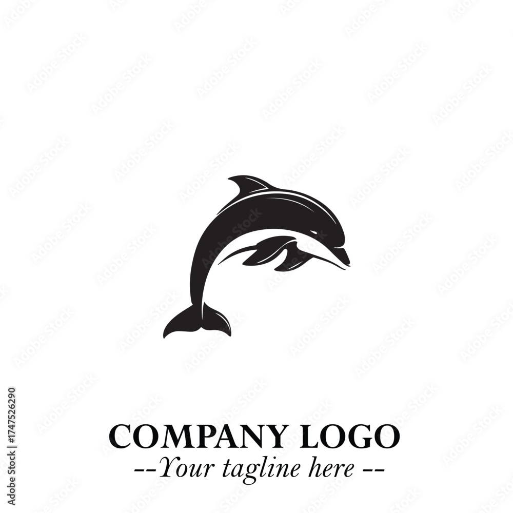 Naklejka premium Dolphin Logo Symbol Black on White Background in Elegant Minimalist Vector Design for Modern Branding