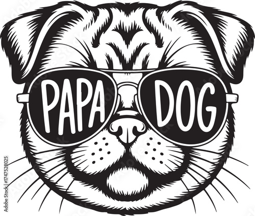 Trendy Papa Dog Head with Sunglasses Illustration for Fashion Print