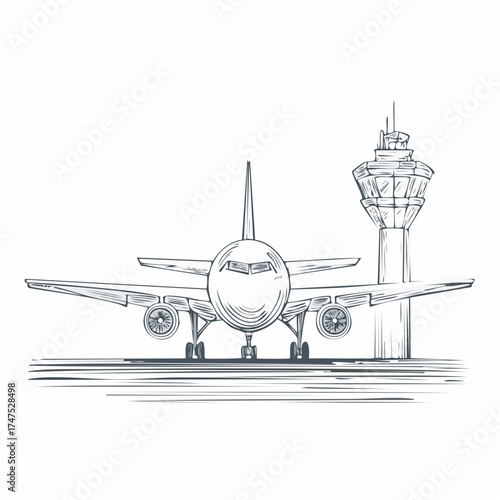 Airplane and Air Traffic Control Tower Sketch.