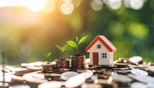 Wallpaper Mural a Business background.Tree Plant growing out of coins. Saving money to buy a house Torontodigital.ca