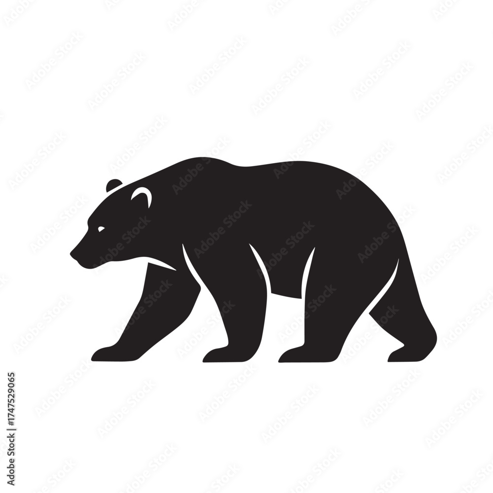 Fototapeta premium Vector depiction of a standing bear silhouette, created entirely in monochrome black and white with simple yet powerful visual appeal.