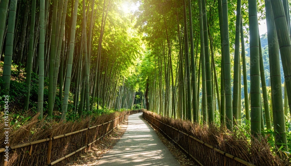 Fototapeta premium Serene Green Bamboo Forest Path