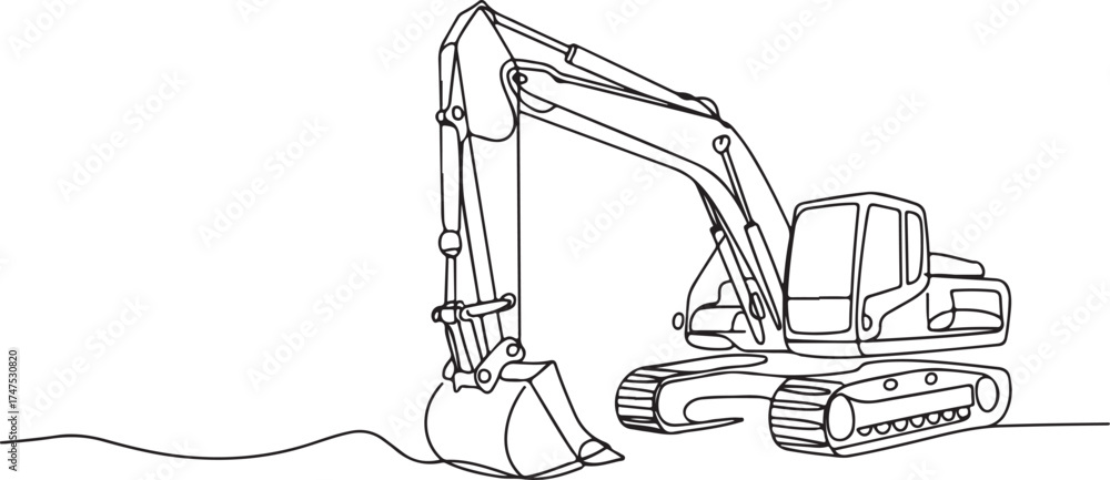 Obraz premium Excavator Continuous Line Drawing Industrial Construction Machine