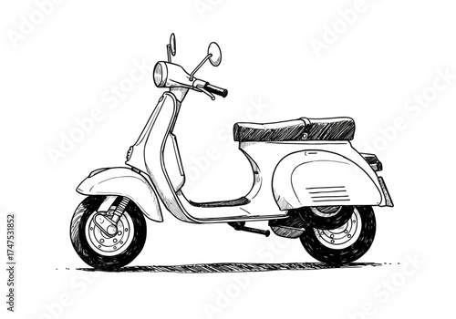Vintage Scooter Illustration with Detailed Line Work and Classic Design