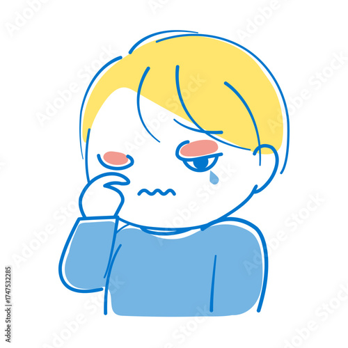 目のかゆみがあり、目をこすりすぎて腫れてしまった男の子