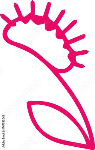 Vibrant hot pink Venus flytrap outline minimalist carnivorous plant design