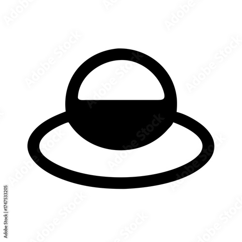 Black and white icon of a flying saucer with ring