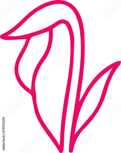 Stylized minimalist hot pink plant outline doodle graphic design element
