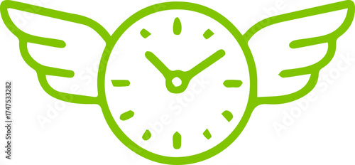 Vibrant green winged clock symbolises swiftness and efficient time management