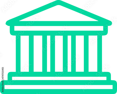 Elegant emerald green outline depicting a courthouse or financial institution