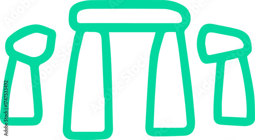 Bright green outline of an ancient megalithic structure symbol
