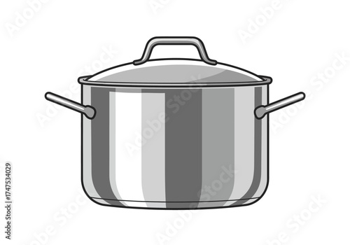 Stainless Steel Cooking Pot with Lid and Handles Illustration.
