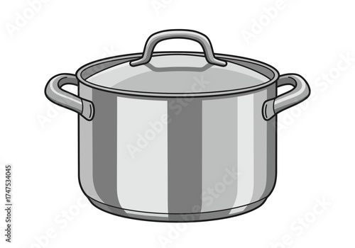 Silver Cooking Pot with Lid and Handles Illustration.