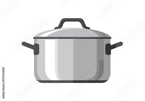 Silver Cooking Pot with Lid and Handles Illustration.