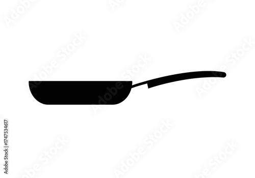 Black Silhouette of a Non-Stick Frying Pan with Handle.
