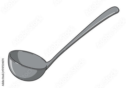 Simple Gray Ladle Illustration with Long Handle.