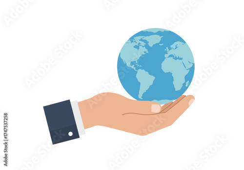 Hand Holding a Stylized Blue World Globe.
