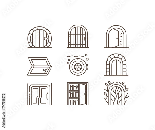 An engaging collection of diverse door and entrance icons for various themes