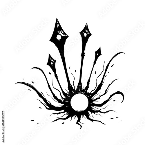 Abstract conceptual artwork featuring radial tentacles emanating from an empty white core