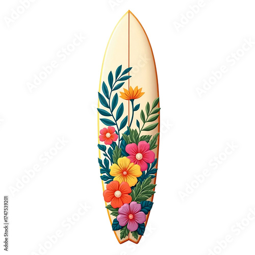 Surfboard with Floral Design isolated on transparent or white background