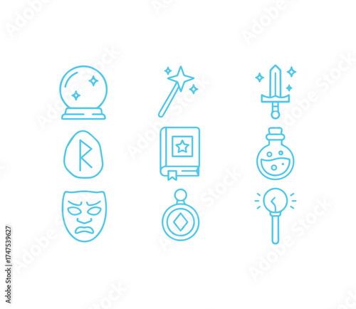 Captivating Fantasy Magic and Mystical Element Icons for Creative Designs