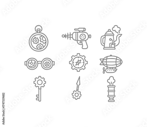 Steampunk Icons Collection Victorian Retrofuturistic Inventions and Gadgets