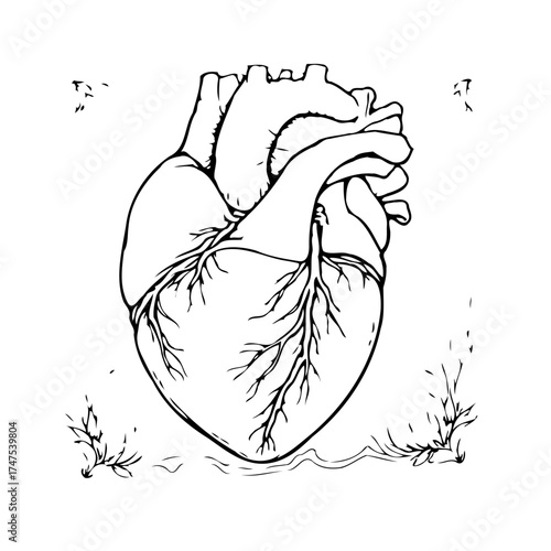 Anatomical heart illustration representing life line and organ vitality symbolising health and