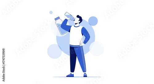 Man Drinking Water From A Bottle Depicted In An Illustration Style Vector