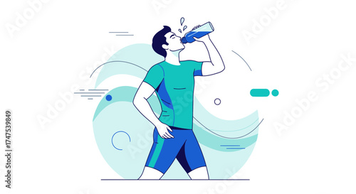 Man Drinking Water: Refreshment and Hydration Vector Illustration in Clean Design
