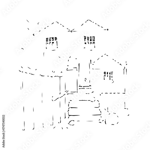 Architectural drawing of a quaint house representing simplicity and minimalism with its artistic
