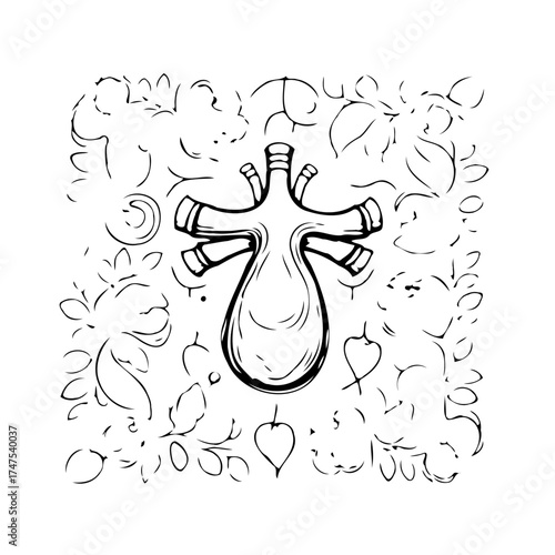 Arboreal glyph with geometric foliage and abstract ornamentation providing a stylized design