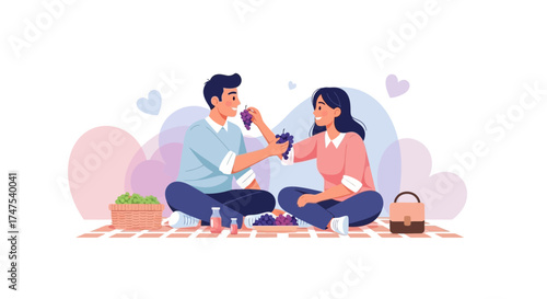 Loving Couple Enjoying Shared Moments Together On A Picnic With Delicious Grapes And Drinks
