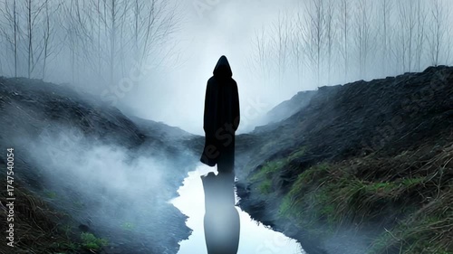 Foggy Figure by Stream