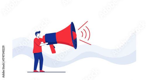 Man Announces Information Using Megaphone For Social Media Campaign Promotion Plan