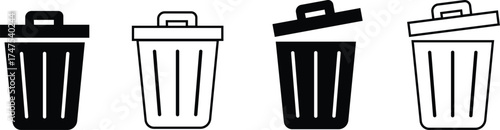 Trash Can or Delete Icon Vector Set Waste Bin Recycle and Garbage Symbol