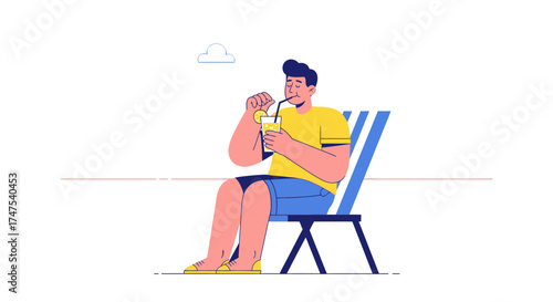 Man enjoying refreshing drink on a sunny day in a relaxing illustration