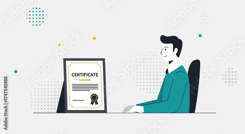 Man Celebrating Certificate Achievement, Formal Attire, Office Workspace, Success Celebration