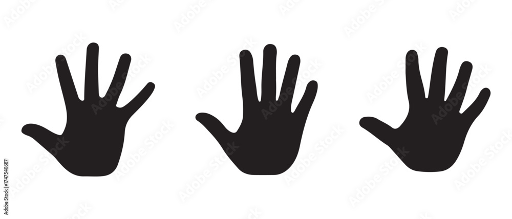 Obraz premium Black handprints icons. isolated on white background, representing support and teamwork.