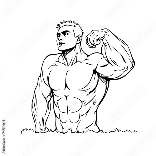 Bold muscular man illustration showcasing strength and fitness isolated against a clear backdrop