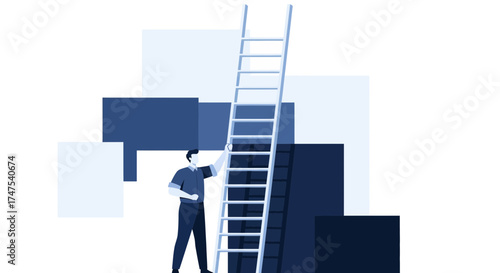 Man Climbing Ladder: A Vector Illustration Representing Growth, Success, and Ambition