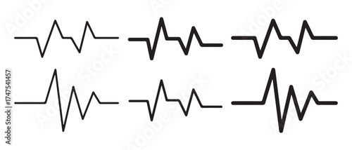 Heartbeat line icons. isolated on white background, cardiogram signal, pulse trace set.