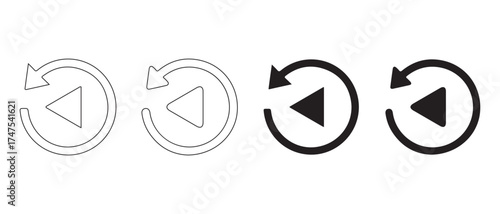 Play button with circular arrow icons. isolated on white background, replay icon set.
