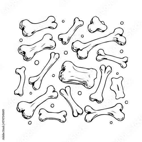 Collection of Hand Drawn Bones with Simple Line Art Style for Creative Background Illustration and