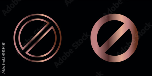 Prohibition Sign Icon in Rose Gold Against Black Backdrop Symbolizing Restriction and Denial