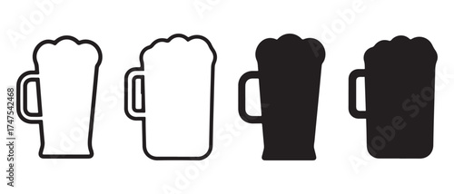 Beer mug icon set. isolated on white background, glass of beer with foam.