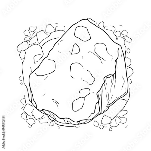 Conceptual sketch showcases intricate geological formation amidst scattered pebbles revealing