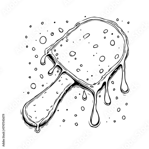 Doodle style illustration of melting ice cream stick creating a sweet summer treat concept