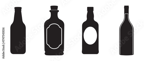 Bottle silhouettes. black and white isolated on white background.